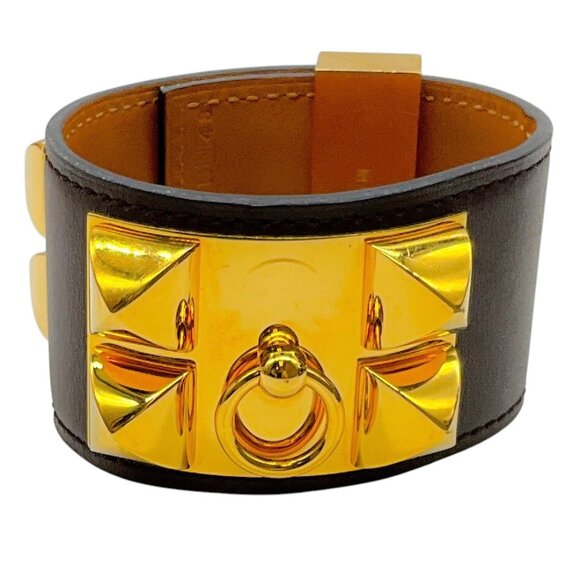 Hermes 2010 Brown / Gold Collier de Chein Leather Bracelet - Picture 1 of 5